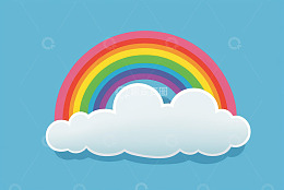 蓝色背景上的云朵与彩虹