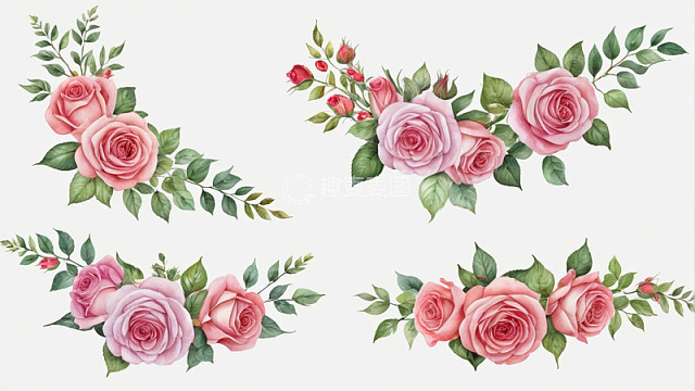 水彩风格粉色玫瑰装饰素材
