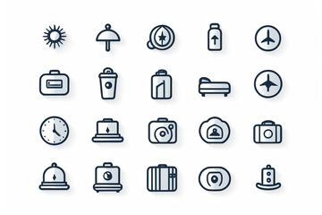 旅行相关简约线条图标集合