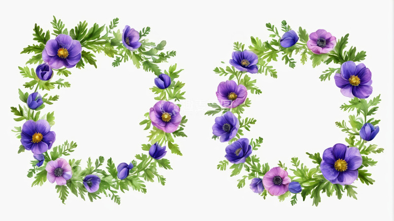 高清大图下载【趣麦麦图】紫色花卉花环装饰图案