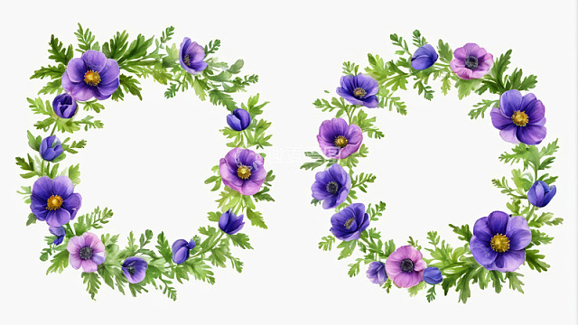 紫色花卉花环装饰图案