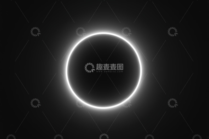 高清大图下载【趣麦麦图】黑色背景发光白色圆环