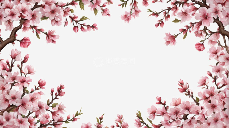 高清大图下载【趣麦麦图】粉色桃花花卉边框背景