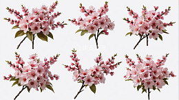 多视角粉色桃花花枝素材