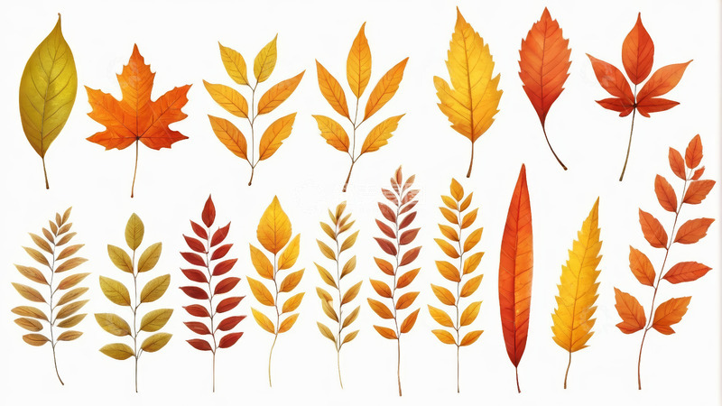 高清大图下载【趣麦麦图】多种秋季树叶插画素材