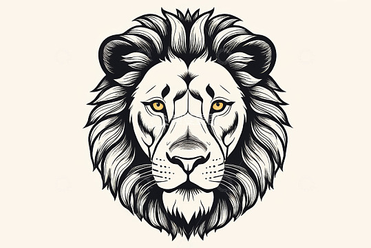 黑白风格狮子头部插画
