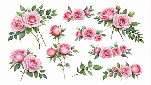 多组粉色玫瑰花素材