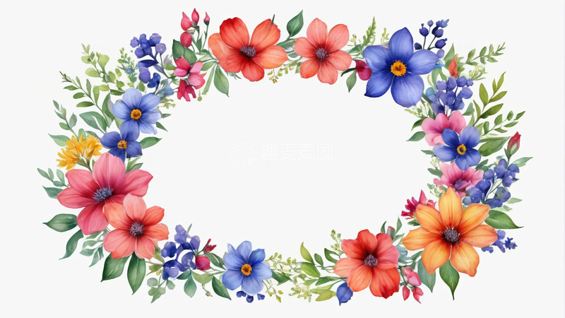 高清大图下载【趣麦麦图】彩色花卉装饰花环图案