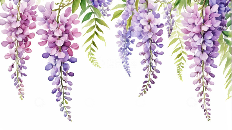 高清大图下载【趣麦麦图】垂挂紫藤花卉插画