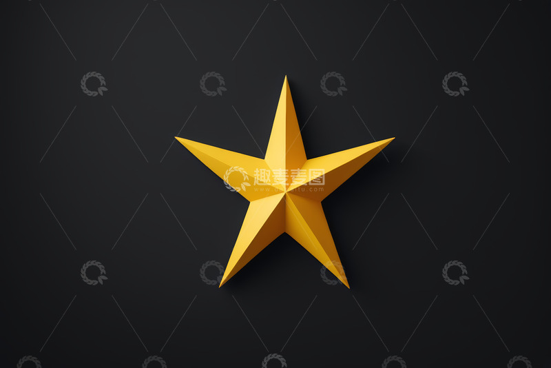 高清大图下载【趣麦麦图】黑色背景上的黄色立体五角星