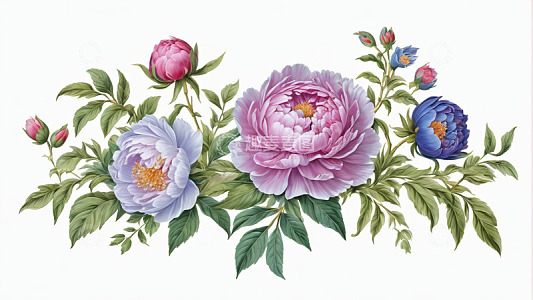 多彩牡丹花插画素材