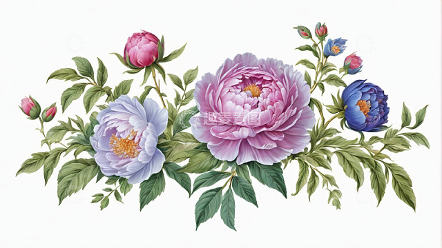 多彩牡丹花插画素材