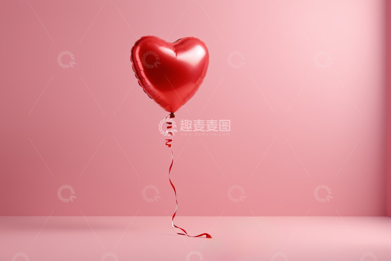 高清大图下载【趣麦麦图】红色心形气球飘于粉色背景