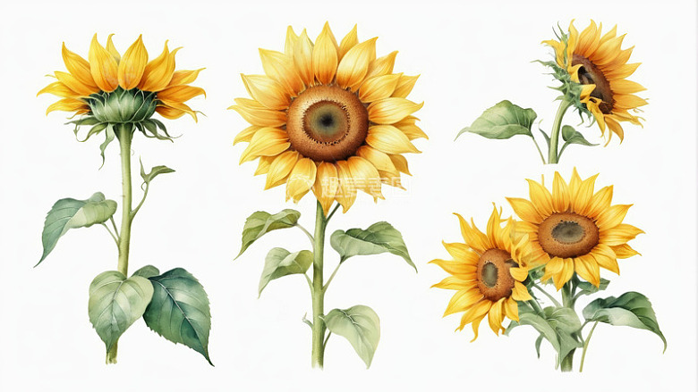 多株向日葵植物插画素材