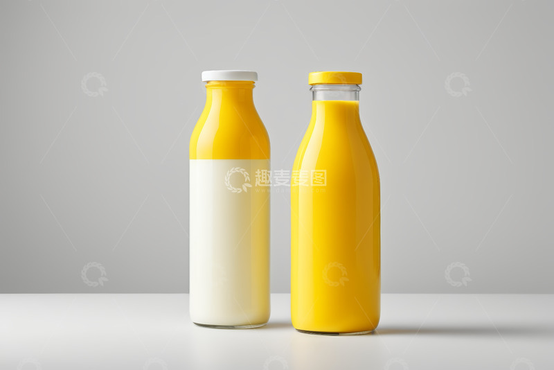 高清大图下载【趣麦麦图】玻璃瓶牛奶与果汁静物图
