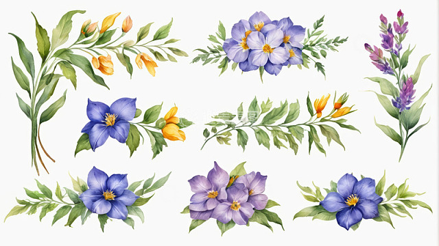 水彩风格花卉植物素材