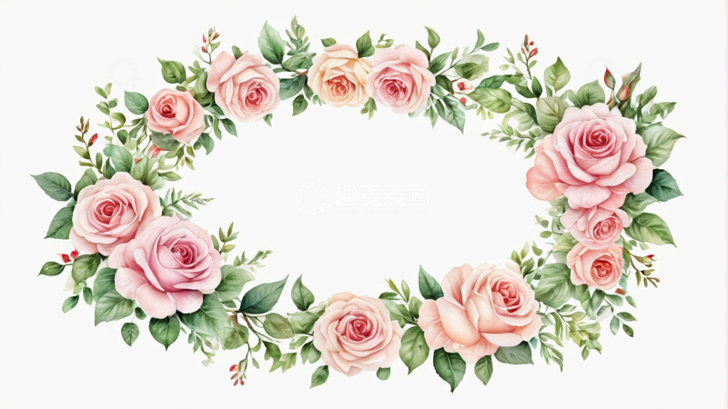 高清大图下载【趣麦麦图】粉色玫瑰花环装饰素材