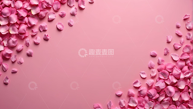 粉色背景上散落的玫瑰花瓣