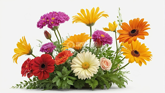 多彩鲜花花束特写
