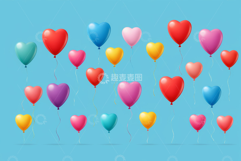 高清大图下载【趣麦麦图】蓝色背景心形气球