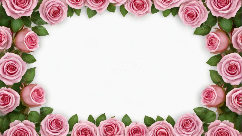 高清大图下载【趣麦麦图】粉色玫瑰花卉边框背景