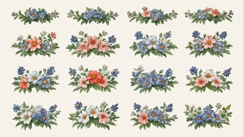 高清大图下载【趣麦麦图】手绘花卉图案素材