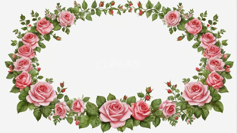 高清大图下载【趣麦麦图】粉色玫瑰花环装饰素材