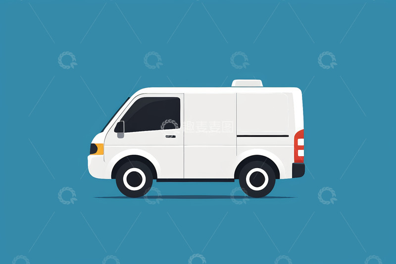 高清大图下载【趣麦麦图】白色厢式货车侧面插画