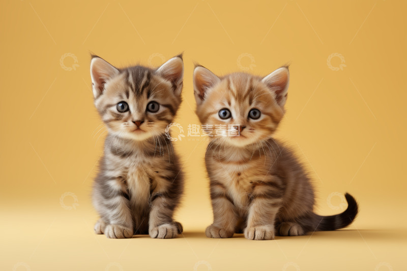 高清大图下载【趣麦麦图】两只可爱小猫并排坐