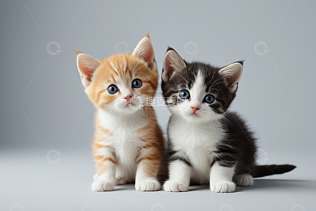 两只可爱小猫并排而坐