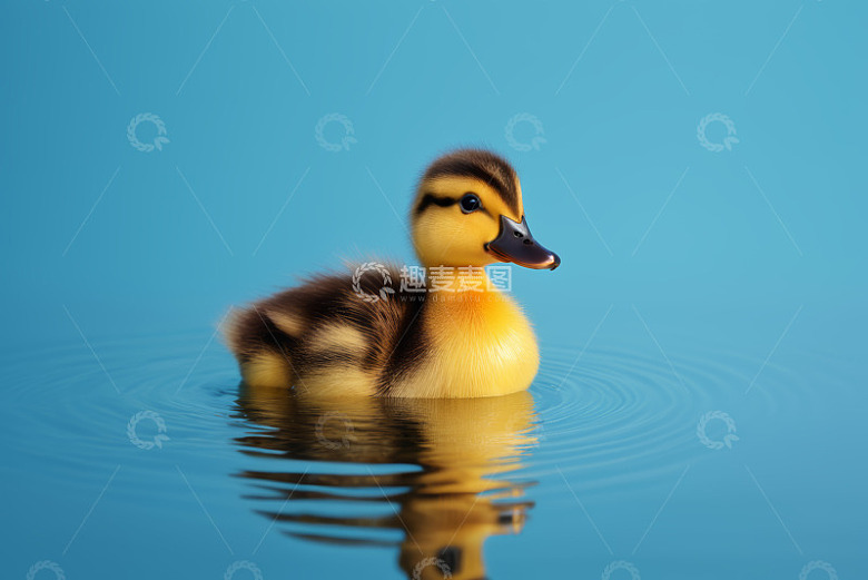 水中游泳的小黄鸭
