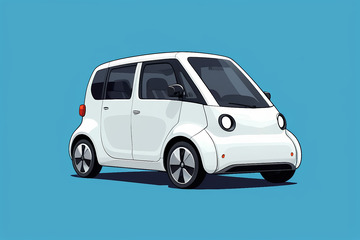 白色卡通风格电动小汽车