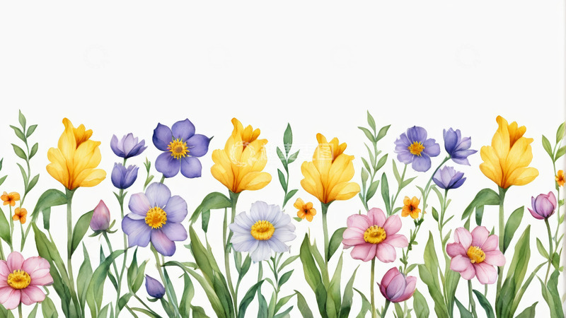 高清大图下载【趣麦麦图】水彩风格花卉边框素材