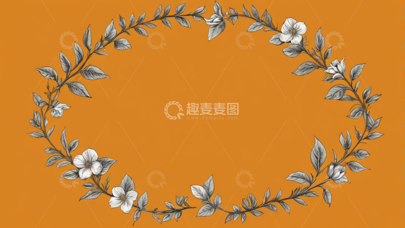 高清大图下载【趣麦麦图】橙色背景花卉框架装饰图案