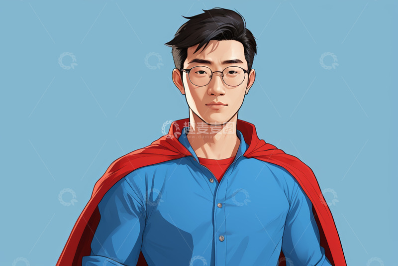 高清大图下载【趣麦麦图】戴眼镜穿披风的亚洲男性