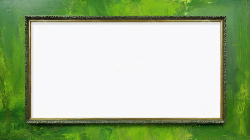 高清大图下载【趣麦麦图】绿色背景前的金色边框画框