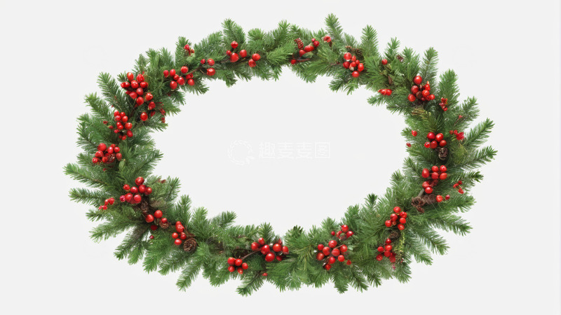 高清大图下载【趣麦麦图】圣诞松枝红果装饰花环