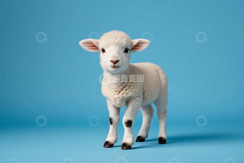 高清大图下载【趣麦麦图】蓝色背景下站立的小羊羔