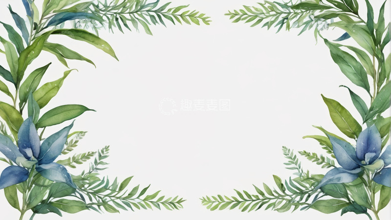 高清大图下载【趣麦麦图】蓝绿植物花卉边框素材
