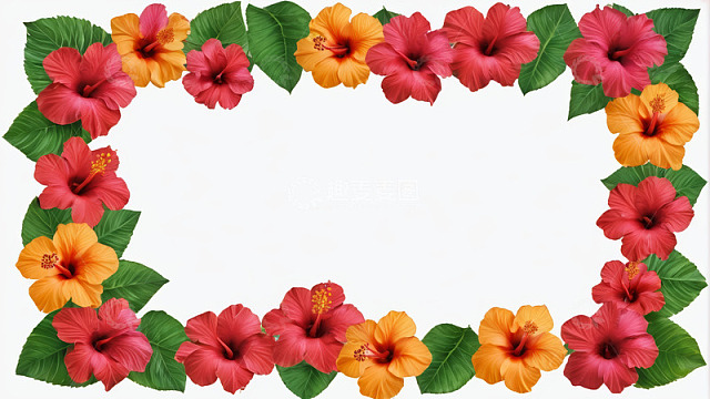 扶桑花绿叶花边装饰素材