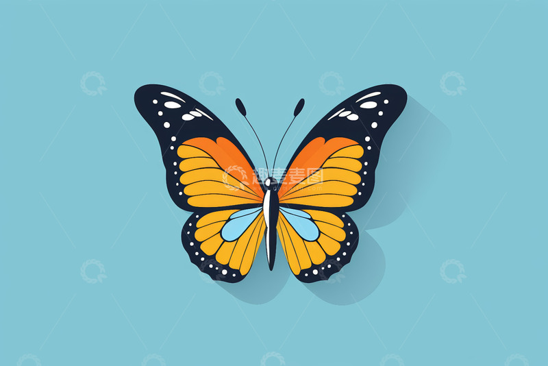 高清大图下载【趣麦麦图】蓝色背景上的彩色蝴蝶插画