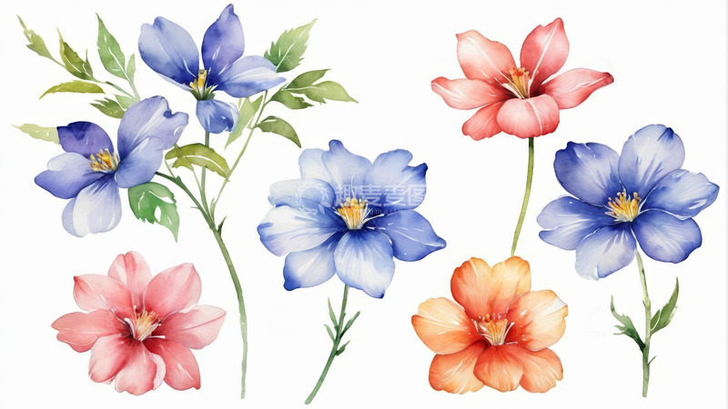 高清大图下载【趣麦麦图】水彩风格多彩花卉素材