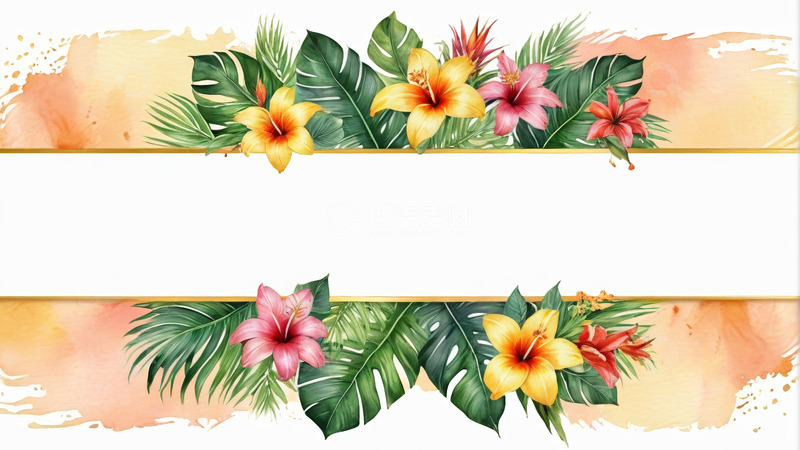 高清大图下载【趣麦麦图】热带花卉植物水彩边框素材
