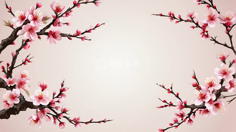 高清大图下载【趣麦麦图】粉色桃花枝背景素材