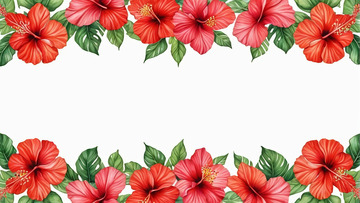 红色扶桑花花卉边框素材