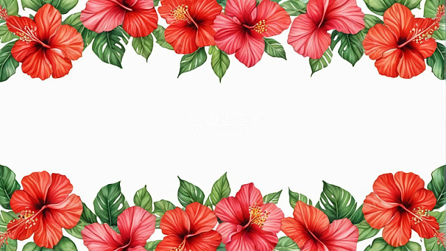 红色扶桑花花卉边框素材