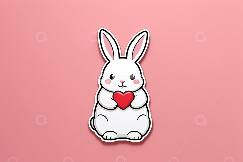 高清大图下载【趣麦麦图】手持红心的可爱卡通兔子