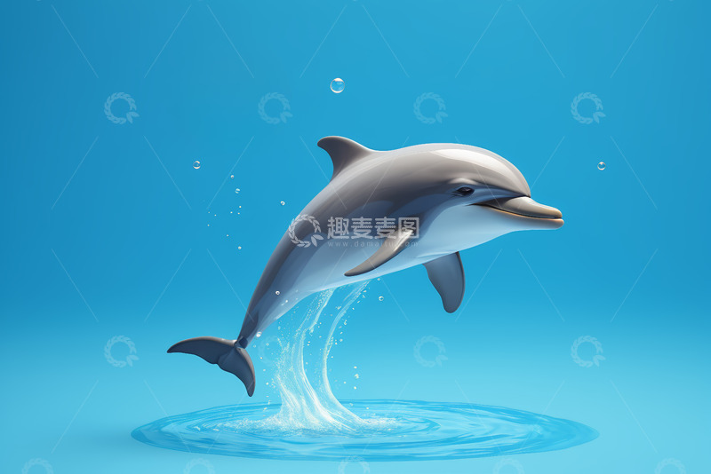 高清大图下载【趣麦麦图】跃起的海豚蓝色背景画面