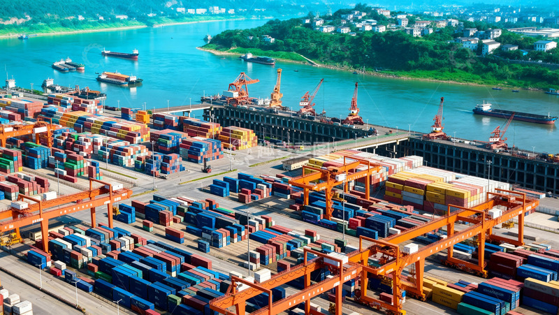 高清大图下载【趣麦麦图】内河集装箱码头航拍全景