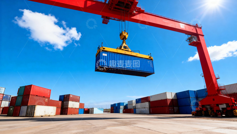 高清大图下载【趣麦麦图】港口集装箱堆场作业特写